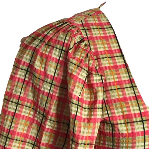 Topshop Check Plaid Smock Mini Dress Size 6 Y2K Babydoll Boho Puff Sleeve Retro - Picture 11 of 16